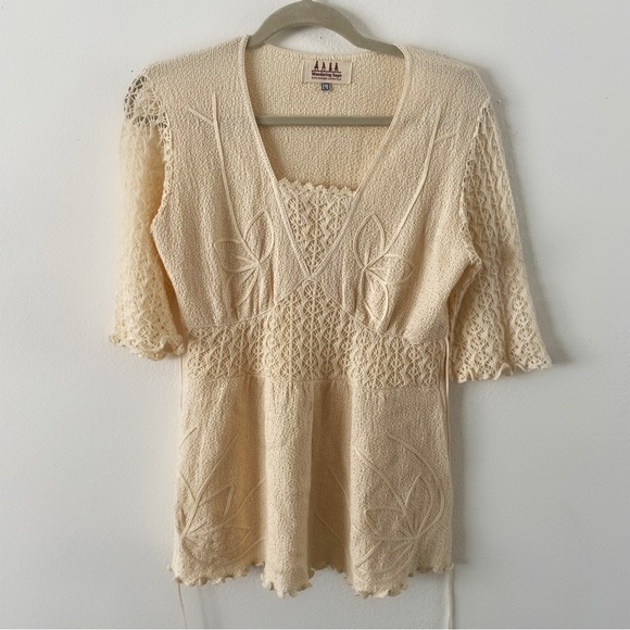 Vintage look boho cream blouse wandering sage large eco friendly clothing top - Picture 3 of 6